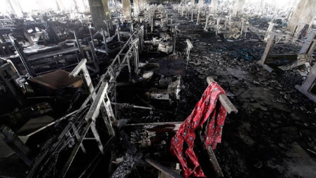 This file photo from UNB shows parts of a burnt floor of Tazreen Fashions. 117 garment workers were killed and more than 200 others injured in a massive fire at the factory in Nishchintapur of Ashulia on 24 November 2012.