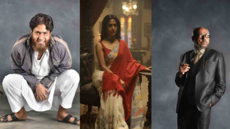 &#039;Rabindranath Ekhane Kawkhono Khete Aashenni cast includes Anirban Chakrabarti, Anjan Dutt and Bangladeshi actor Azmeri Haque Badhon. Photo: Courtesy 
