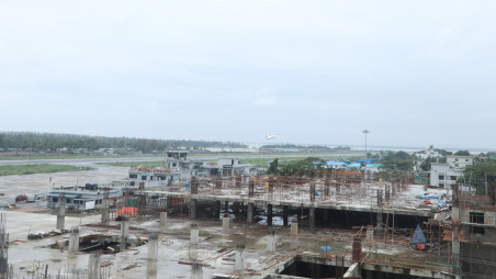 The oyster-shaped terminal complex of Cox’s Bazar airport has made over 40% progress. Photo: Abul Kashem/TBS