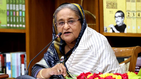 Prime Minister Hasina during her introductory speech at the Awami League Central Working Committee (ALCWC) meeting at Ganabhaban on August 12. Photo: PID