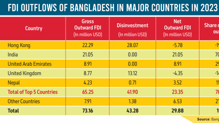 70% of Bangladesh&#039;s outward FDI went to India in 2023