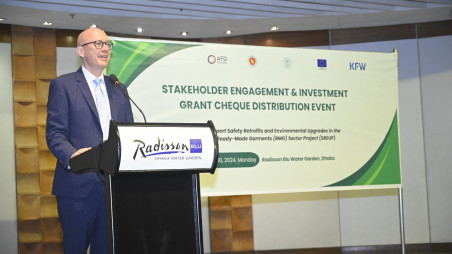 Ambassador of the European Union to Bangladesh Charles Whiteley speaks during an event at Radisson Blu Dhaka Water Garden on 11 June 2024. Photo: UNB