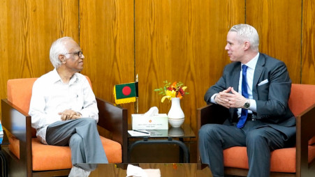 Swiss Ambassador to Bangladesh Reto Renggli meets with Planning Advisor Wahiduddin Mahmud at the ministry on September 22, 2024. Photo: Courtesy