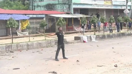 The moment before Abu Sayeed was shot during the clash between police and protesters in front of Begum Rokeya University in Rangpur on Tuesday, July 16, 2024. File photo