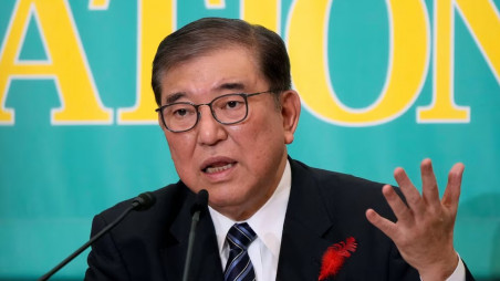 Japanese Prime Minister Shigeru Ishiba, leader of the Liberal Democratic Party, participates in the debate with other political party leaders at the Japan National Press Club in Tokyo, Japan, on October 12, 2024. Photo: Eugene Hoshiko/Pool via REUTERS