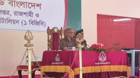 Home Affairs Advisor Lieutenant General (retd) Jahangir Alam Chowdhury briefed reporters at the Border Guard Bangladesh (BGB) sector headquarters in Rajshahi on Saturday (October 19). Photo: Courtesy