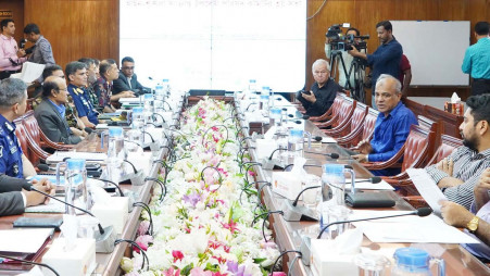 Home Affairs Adviser Lt Gen (retd) Md Jahangir Alam Chowdhury speaks during the third meeting of the advisory council committee on law and order affairs at the home ministry in Dhaka on Tuesday, October 22 2024. Photo: PID