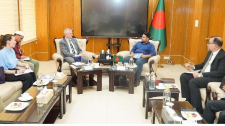 An EU delegation, led by Ambassador Michael Miller, called on the Advisor for Posts, Telecommunications and Information Technology, Mr. Nahid Islam, to his office today (October 27). Photo: BSS