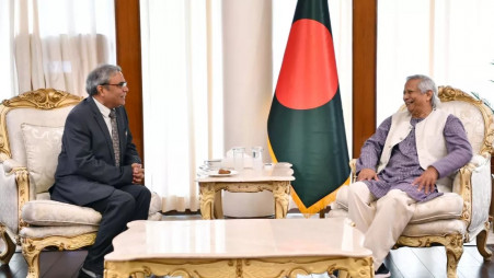 Chief Advisor Prof. Muhammad Yunus and BIMSTEC Secretary General Indra Mani Pandey during a meeting at State Guest House Jamuna. Photo: courtesy