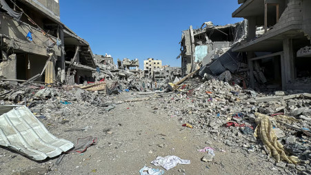 Palestinians view damage after Israeli forces withdraw from the area around Kamal Adwan hospital during the ongoing Israel-Hamas conflict in Jabalia, northern Gaza Strip, October 26, 2024. REUTERS/Stringer/File Photo