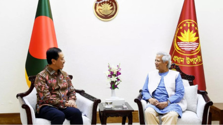 Indonesian Ambassador to Bangladesh Heru Hartanto Subolo today (November 3) paid a farewell visit to Senior Advisor Professor Muhammad Yunus. Photo: PID