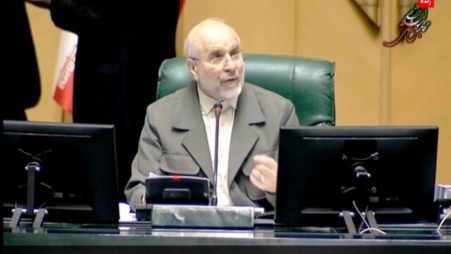 Iran's Parliament Speaker, Mohammad Baqer Qalibaf speaks in parliament about Iran's response to possible U.S. attacks, in Tehran, Iran January 11, 2026, in this screengrab obtained from a video. IRINN/via Reuters TV/Handout via REUTERS 