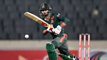 Towhid Hridoy anchors Bangladesh's chase with an unbeaten 40 as the Tigers secure a historic ODI series victory over Australia in Mirpur on 11 June 2026. Photo: AFP/Getty Images