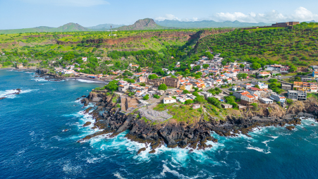 Aerial view of Cidade Velha. The oldest city in the Republic of Cabo Verde. Landscape of Santiago Island. The Republic of Cabo Verde is an island country in the Atlantic Ocean. Africa. Photo: Barcelo