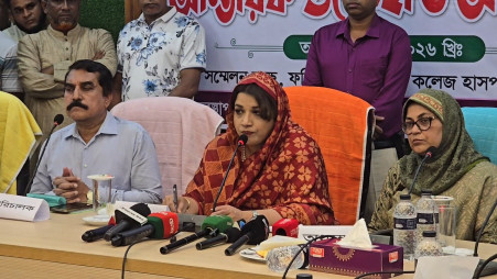 Shama Obaed speaking as chief guest at a reception held at Faridpur Medical College Hospital today (26 June) following her election as its president. Photo: TBS