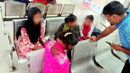 Four schoolgirls were rescued from a bus counter in Sylhet yesterday (1 July). Photo: UNB