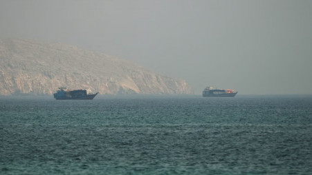 Vessels at the Strait of Hormuz, as seen from Musandam, Oman, 9 July 2026. Photo: Reuters