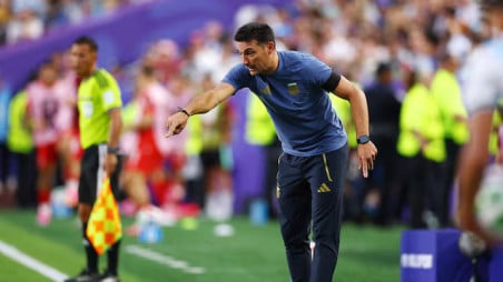 FIFA World Cup 2026 - Quarter Final - Argentina v Switzerland - Kansas City Stadium, Kansas City, Missouri, U.S. - July 11, 2026 Argentina coach Lionel Scaloni reacts. Photo: Reauters