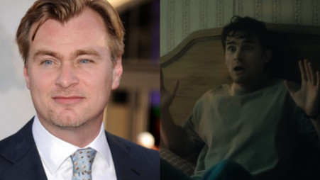 Photo collage of Christopher Nolan and Curry Barker.
