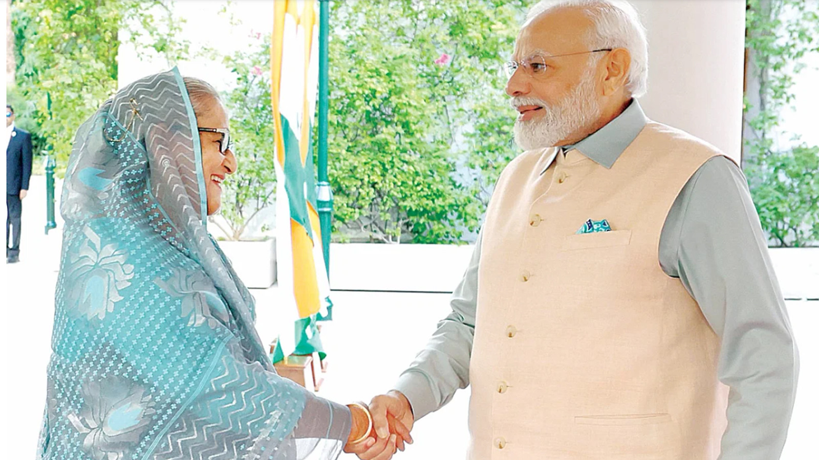 Former prime minister Sheikh Hasina and Indian Prime Minister Narendra Modi shake hands during the bilateral meeting in New Delhi on 8 September 2023. Photo: Collected from Narendra Modi’s X handle