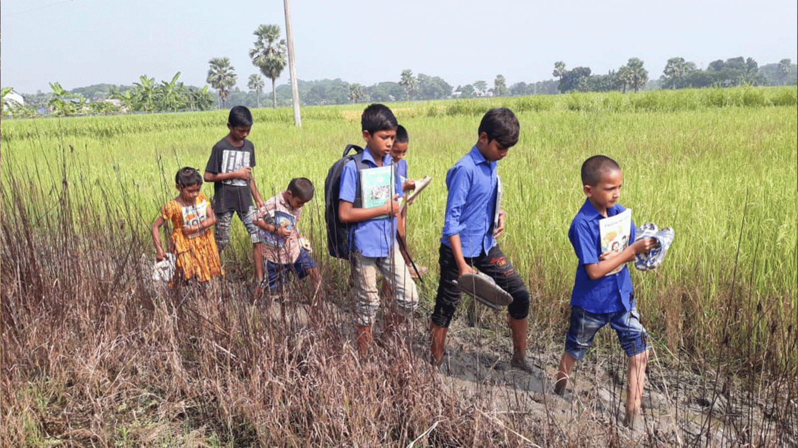 School children suffer the most as they have to walk through mud every day to attend classes. 