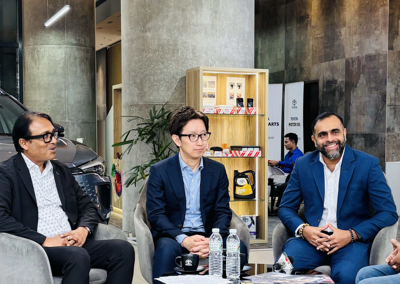 Syed Asifur Rahman, Yusuke Ogino and Premmit Singh discuss Toyota’s new journey in Bangladesh, the country’s automobile market potential, future challenges and the growing trend of electric vehicle adoption at Toyota Bangladesh’s head office. Photo: Courtesy