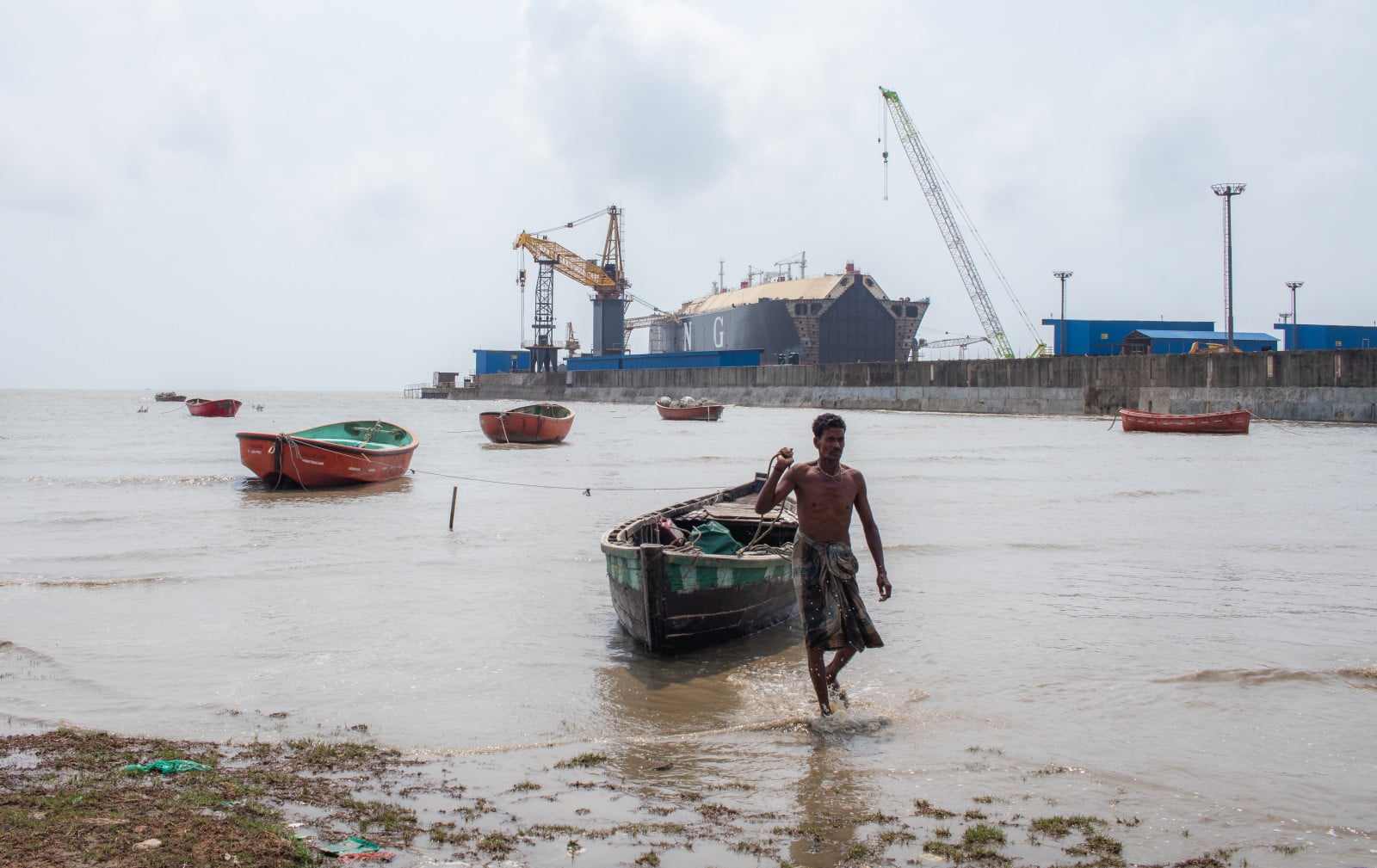 A fisherman arrives ashore near a ship recycling yard in Sitakunda. Photo: Monowar Maruf Nafis
