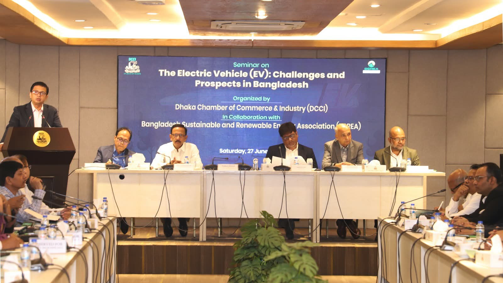Participants attend a seminar titled "The Electric Vehicle (EV): Challenges and Prospects in Bangladesh", jointly organised by DCCI and the Bangladesh Sustainable and Renewable Energy Association in Dhaka today (27 June). Photo: TBS
