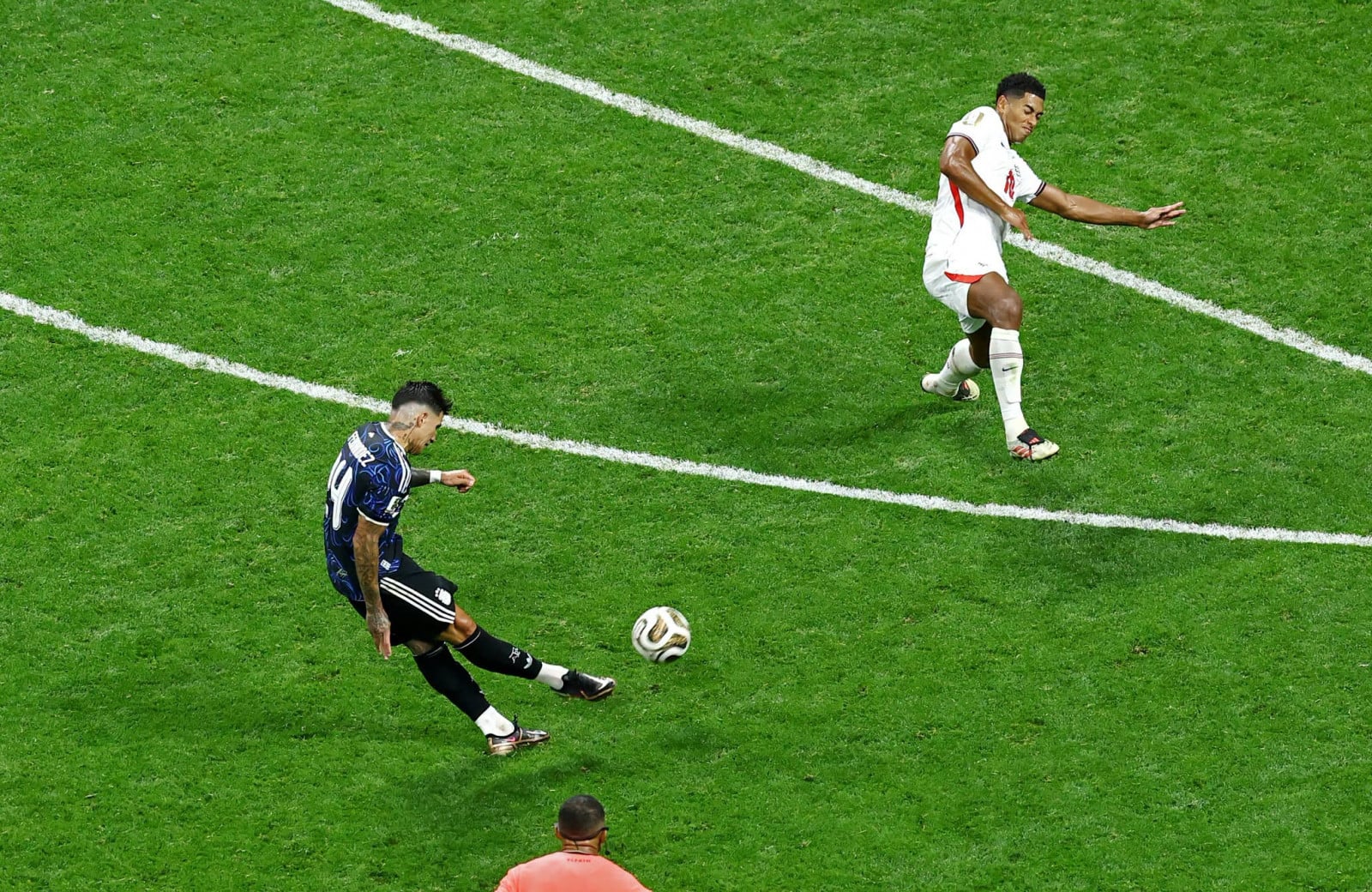 Argentina's Enzo Fernandez scores their first goal during the FIFA World Cup semi-final match against England at the Atlanta Stadium in Georgia, US, on July 15, 2026. Photo: Reiters
