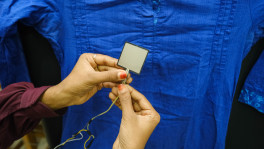 There are force-sensing resistors attached beneath the fabric. When one of them is pressed, an SMS alert with a real-time geographical location is sent to predefined contacts in a smartphone. Photo: Saqlain Rizve