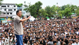 Prime Minister Tarique Rahman addresses a programme marking the inauguration of the third-phase Family Card distribution programme at the Victoria High School ground in Sreemangal on 17 June 2026. Photo: UNB