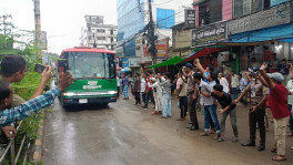 Prime Minister Tarique Rahman waves from his bus upon arriving in Sylhet on 17 June 2026 to attend the inauguration of the Family Card initiative in Sreemangal, Moulvibazar. Photo: TBS