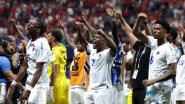 Cabo Verde's players celebrate after drawing the match against Spain in the Fifa World Cup debut match at the Atlanta Stadium in Georgia, US on 15 June, 2026. Photo: Reuters
