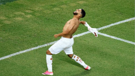 Morocco's Ismael Saibari celebrates scoring a penalty during the penalty shootout to win the match. Photo: Reuters