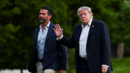 US President Donald Trump and his son Donald Trump Jr arrive at the White House in Washington, D.C., U.S., May 3, 2026. REUTERS/Annabelle Gordon/File Photo 