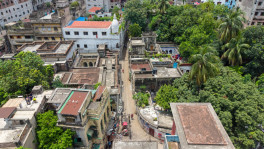 An aerial view shows densely packed residential buildings, courtyards and narrow alleyways in the Bangshal neighborhood of Old Dhaka on 4 July 2026. Photo: Syed Zakir Hossain/TBS