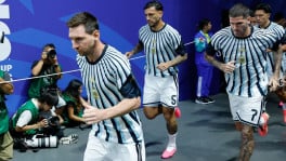 Argentina's Lionel Messi (10), left, leads Leandro Paredes (5) and Rodrigo De Paul (7) ahead of the World Cup round of 16 soccer match between Argentina and Egypt. Photo: AP