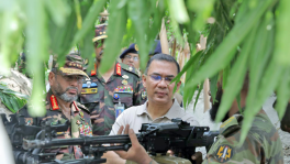 Prime Minister Tarique Rahman today (7 July) along with Chief of Army Staff General Waker-Uz-Zaman, listened to a commander's operational briefing and observed troop deployment, combat tactics, weapons use and a raid exercise during the Bangladesh Army's summer exercise in Manikganj. Photo: Focus Bangla