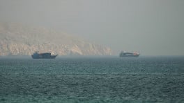 Vessels at the Strait of Hormuz, as seen from Musandam, Oman, July 9, 2026. Photo: Reuters