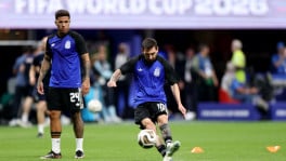 Argentina's Lionel Messi and Enzo Fernandez during the warm up before the match at Atlanta Stadium, Atlanta, Georgia, U.S. on July 15, 2026. Photo: REUTERS/Amanda Perobelli