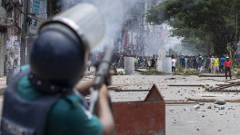 As Dhaka descended into hours of street battles on 19 July, security forces sought to break up protesters with water cannons, tear gas and gunfire. Photo: Rajib Dhar