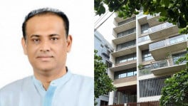 Photo collage of former land minister Saifuzzaman Chowdhury Jabed (left) and the Gulshan 2 building where the two flats seized by the ACC are located.