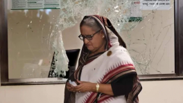 Sheikh Hasina wipes away tears while inspecting the vandalised Mirpur-10 metro rail station on 25 July 2024, as hospitals filled with protesters maimed by gunfire and independent tallies put the death toll from the unrest at around 203. Photo: BSS