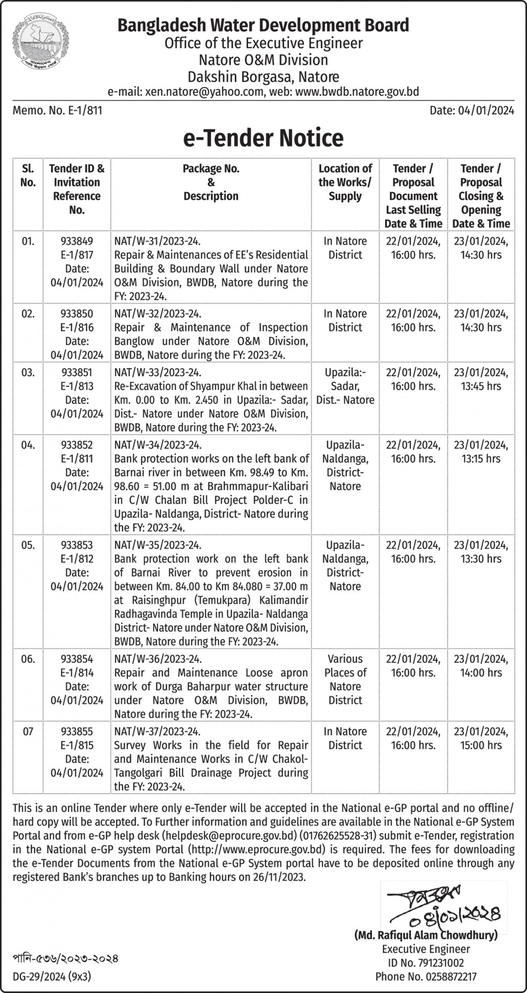 09 01 2024 The Business Standard   P13 Bwdb Dg 29 2024 9x3 0 